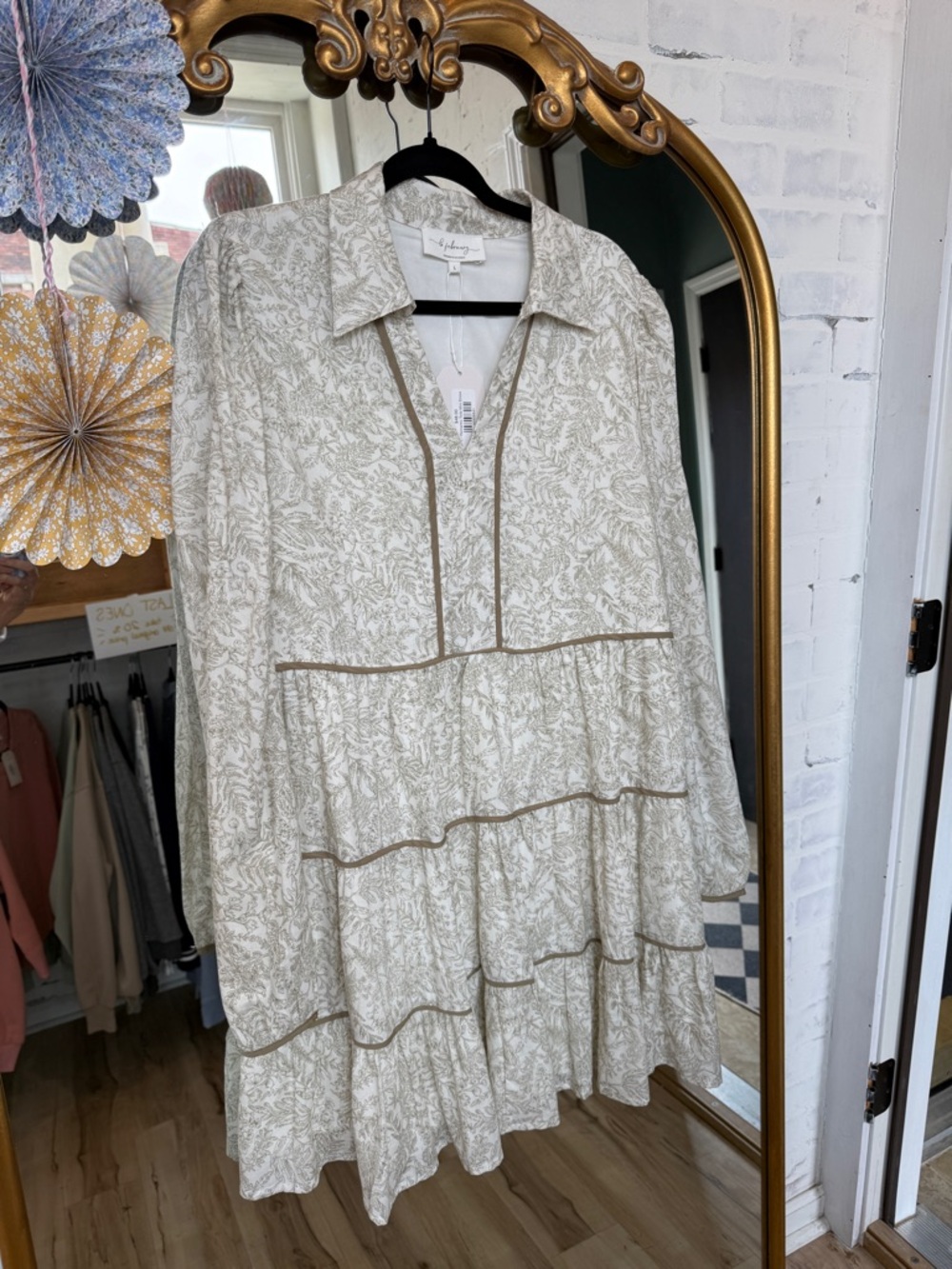 Light Green Floral Tiered Shirt Dress